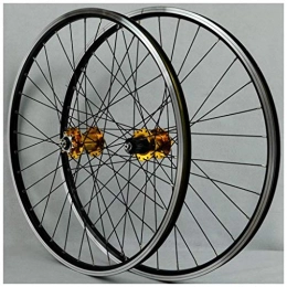 CHP Spares CHP MTB Bicycle Wheelset For 26 Inch Bike Wheel Double Layer Alloy Rim Sealed Bearing Disc / Rim Brake QR 7-11 Speed 32H (Color : Gold Hub)