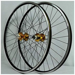 CHP Spares CHP MTB Bike Front Rear Wheel For 26 Inch Bicycle Wheelset Double Layer Alloy Rim 6 Sealed Bearing Disc / Rim Brake QR 7-11 Speed 32H (Color : Gold Hub)