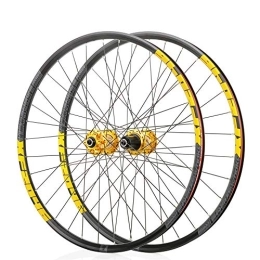 CHUDAN Spares CHUDAN Mountain Bike Wheels, Bicycle Wheelset 26 / 29 / 27.5 Inch Front Rear Wheelset Double-Walled MTB Rim Fast Release Disc Brake 32Holes 4 Palin 8-11 Speed, Gold, 26in
