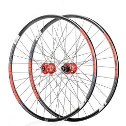 CHUDAN Spares CHUDAN Mountain Bike Wheels, Bicycle Wheelset 26 / 29 / 27.5 Inch Front Rear Wheelset Double-Walled MTB Rim Fast Release Disc Brake 32Holes 4 Palin 8-11 Speed, Red, 26in