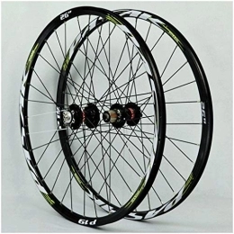 LHHL Mountain Bike Wheel Components 26 27.5 Inch Mountain Bike Wheel Double Layer Alloy Rim Disc Brake Bicycle Wheelset MTB 32H 7-11speed Cassette Hubs Sealed Bearing QR Schrader Valve (Color : Green, Size : 29inch)