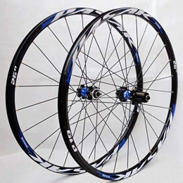 LHHL Mountain Bike Wheel Components MTB 26 27.5 Inch Mountain Bike Wheel Disc Brake Bicycle Wheelset Double Layer Alloy Rim 7-11speed Cassette Hub Sealed Bearing QR (Color : Blue hub, Size : 26inch)