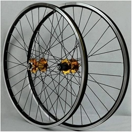 LHHL Mountain Bike Wheel Components MTB Wheelset 26inch Bicycle Cycling Rim Mountain Bike Wheel 32H Disc / Rim Brake 7-12speed QR Cassette Hubs Sealed Bearing 6 Pawls (Color : Gold hub, Size : 26inch)