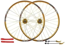 GDD Spares Cycle Wheel Bicycle Wheelset 26 Inch, Double Walled Aluminum Alloy Bicycle Wheels Disc Brake Mountain Bike Wheelset Quick Release American Valve 7 / 8 / 9 / 10 Speed (Color : Gold)