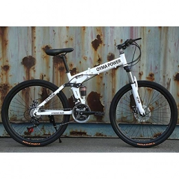Dapang 26"/26inch Folding Mountain Bike, 21/24/27 speed, Unisex, Steel Frame Spoke wheel Integrated Wheel, Premium Full Suspension,White,24speed