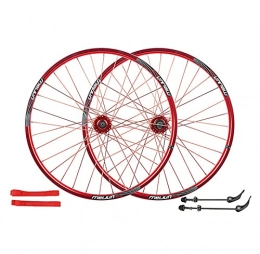 DBXOKK Spares DBXOKK Bicycle wheelset 26 inch, double-walled aluminum alloy bicycle wheels disc brake mountain bike wheel set quick release American valve 7 / 8 / 9 / 10 speed(red)