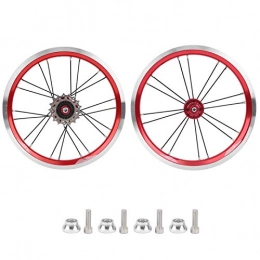 Demeras Mountain Bike Wheel Demeras 14in Bike Wheelset Bicycle Wheelset V Brake Mountain Bike Wheelset Carbon Fiber Hub(Red)