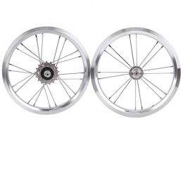 Demeras Mountain Bike Wheel Demeras 14in Bike Wheelset Bicycle Wheelset V Brake Mountain Bike Wheelset Carbon Fiber Hub(Silver)