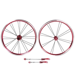 Dilwe Spares Dilwe Mountain Bike Wheel Set, Aluminium Alloy 20 Inch Folding Bicycle Wheelset Ultralight Front 2 Rear 4 Bearing V Brake Bicycle Accessory (Red Black) Bicycles And Spare Parts