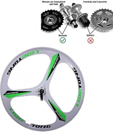 DOCJX MTB rim 24/26 inch mountain bike wheel 3 spoke magnesium alloy bike rim bearing type supports quick release of threaded flywheel,Wei Grn Gewindeart