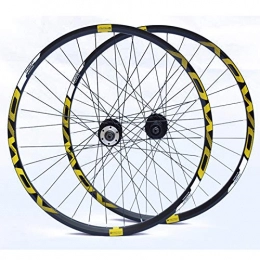 WangT Spares Double Wall Bike Wheelset, for 26 27.5 29 Inch MTB Rim Disc Brake Quick Release Mountain Bike Wheels 24H 8 9 10 Speed, Yellow, 29