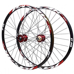 HYLK Mountain Bike Wheel Dualpurpose Quick Release / Thru Axle Bike Wheelset 26 27.5 29 MTB Front Rear Bicycle Wheel Set Discbrake 6 Claw Double Wall Rim (Red Hub red logo 26inch)