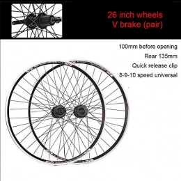 FHGH Spares FHGH 26 Inches MTB Bike Wheel / Mountain Bike Wheel, Aluminum Alloy / V Brake / Clamp Flywheel / 45 Steel Spokes / Front Opening 100mm / Rear Opening 130mm / 8-9-10 Speed Universal