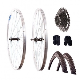 FireCloud Cycles Mountain Bike Wheel FireCloud Cycles Pair 26" MOUNTAIN BIKE QUICK RELEASE SILVER ALLOY WHEELS / TYRES / TUBES+6speed cog