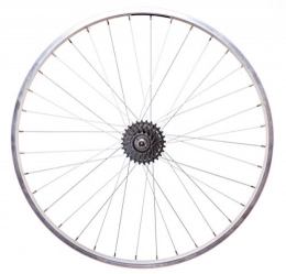 FireCloud Cycles Spares FireCloud Cycles Rear 26" SILVER ALLOY MOUNTAIN BIKE WHEEL includes 6Spd Freewheel COG SOLID AXLE