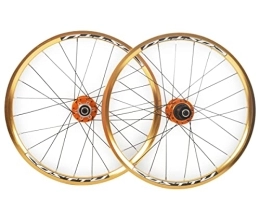 HSQMA Mountain Bike Wheel Foldable Bike Wheels 16'' 349mm Bicycle Wheelset Disc Brake Wheels Quick Release MTB BMX Rim 24 Holes Hub 7 / 8 / 9 / 10 / 11 Speed Cassette (Color : 16'' Gold)