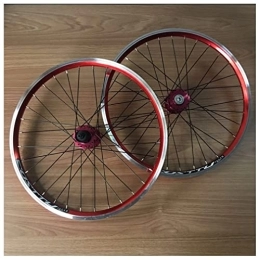 HSQMA Spares Folding Bike Wheelset 20'' 406mm / 451mm BMX MTB Bicycle Quick Release Wheels Rim / Disc Brake 24 Holes Hub For 7 8 9 10 11 Speed Cassette (Color : 451mm Red)