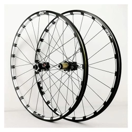 GUANMI Mountain Bike Wheel GUANMI MTB Mountain Bike Wheelset 26 27.5Inch Milling Trilateral CNC Rim Straight Pull Disc Brake QR / Thru-axis 24H Bicycle Wheels (Color : Axis 26 black hub)