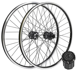 GXFWJD Mountain Bike Wheel GXFWJD MTB Wheelset 26 Inch Handmade Standard Bicycle Rim 32 Spoke Mountain Bike Front & Rear Wheel Disc / Rim Brake 7-11speed Cassette QR Sealed Bearing Hubs (Color : Black hub, Size : 26inch)