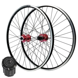 GXFWJD Mountain Bike Wheel GXFWJD MTB Wheelset 26 Inch Handmade Standard Bicycle Rim 32 Spoke Mountain Bike Front & Rear Wheel Disc / Rim Brake 7-11speed Cassette QR Sealed Bearing Hubs (Color : Red hub, Size : 26inch)
