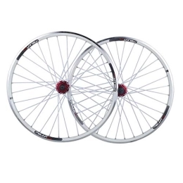 HJRD Mountain Bike Wheel HJRD Bike Wheelset, 26 inch Mountain Bike Wheel(front + rear) double-walled aluminum Brake Wheel Set Quick Release Palin Bearing 7, 8, 9, 10 Speed(white)