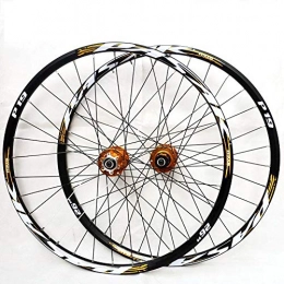 HJRD Mountain Bike Wheel HJRD Mountain Bike Wheelset, 26 / 27.5 / 29 Inch Bicycle Wheel Double Walled Aluminum Alloy MTB Rim Fast Release Disc Brake 32H 7-11 Speed Cassette, Front and Rear Wheels(yellow26)