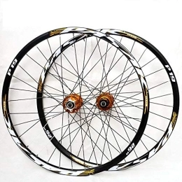 HJRD Spares HJRD Mountain Bike Wheelset, 26 / 27.5 / 29 Inch Bicycle Wheel Double Walled Aluminum Alloy MTB Rim Fast Release Disc Brake 32H 7-11 Speed Cassette, Front and Rear Wheels(yellow29)