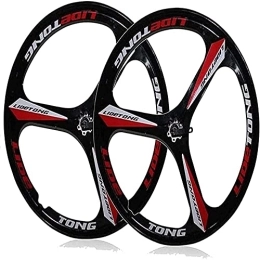 HJXX Mountain Bike Wheel HJXX 26 Inch Bike Wheel, Bicycle Wheelset, Bicycle Wheel, MTB Bike Wheelset, 3-Spoke Mountain Bike Integrated Disc Brake Magnesium Alloy Wheel Set-Red 2