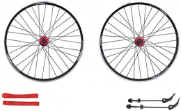 HUIHUIGE Spares HUIHUIGE 26 Inch MTB Wheelset V / Disc Brake Mountain Bike Front and Rear Wheel Sealed Bearing Double Wall Quick Release 7 8 9 10 Speed-Black spokes_Red rub Gorgeous