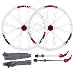 HWL Mountain Bike Wheel HWL Mountain Bike Bicycle Disc Brake 26 Inch, Double Wall Aluminum Alloy Quick Release Sealed Bearings Compatible 8 / 9 / 10 Speed (Color : White, Size : 26inch)