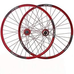 HYLK Mountain Bike Wheel HYLK Bike Wheelset, 26 Inch Mountain Cycling Wheels, Magnesium Alloy Discbrake / Fit For 7-10 Speed Freewheels / 32H Quick Release MTB Bicycle Rim (Red)