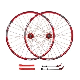 L.BAN Spares L.BAN 26" MTB Bicycle Wheel Set, Black Bike Bearings Hub, Compatible 7-8-9-10 Speed Freewheel Aluminum Alloy Front Rear Wheel, Red-26inch