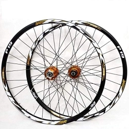 L.BAN Spares L.BAN Bicycle Wheelset, Mountain Bike Wheels, 26 / 27.5 / 29 Inch Bicycle Wheelset Front Rear Wheelset Double-Walled MTB Rim Fast Release Disc Brake, 7-11 speed, 32Holes, yellow