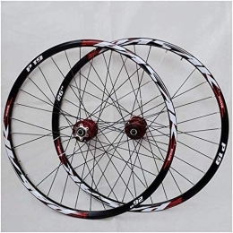 L.BAN Spares L.BAN MTB Bike Wheelset 26 / 27.5 Inch Double-walled Alloy Rim Cassette Hub Sealed Bearing QR Disc Brake 24 Holes 7-11 Speed, Red-26in