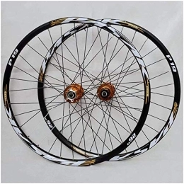 L.BAN Spares L.BAN MTB Bike Wheelset 26 / 27.5 Inch Double-walled Alloy Rim Cassette Hub Sealed Bearing QR Disc Brake 24 Holes 7-11 Speed, Yellow-26in