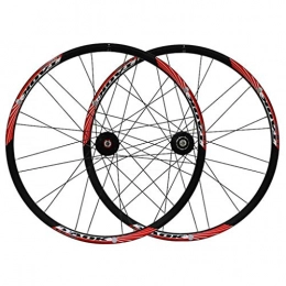 LDDLDG Spares LDDLDG 26 Inch MTB Wheel Set 24H Alloy Disc Double Wall Quick Release (Color : Black+red)
