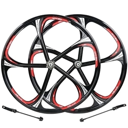 LHHL Spares LHHL 26"mountain Bike Wheelset, Integrated Wheel, black Bicycle Cassette Rims Sealed Bearing, Disc Brake Compatible 7 / 8 / 9 / 10speed 5 Knife QR (Color : Black, Size : 26")