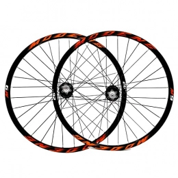 LHHL Mountain Bike Wheel LHHL Bicycle Front & Rear Wheels 26" / 27.5" / 29" CNC Double Walled Alloy Rim MTB Bike Wheel Set 32H Disc Brake QR 8-10 Speed Cassette Hubs Ball Bearing (Color : Orange, Size : 26in)