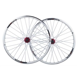 LHHL Mountain Bike Wheel LHHL Bicycle Wheel 26 Inch Double Wall Alloy Rim MTB Bike Wheel Set QR Cassette Hubs 32 Hole V / Disc Brake 7 8 9 10 Speed (Color : White)