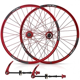 LHHL Mountain Bike Wheel LHHL Bicycle Wheelset 26 Inch MTB Bike Front And Rear Wheel Double Wall Alloy Rims Disc Brake Cassette Fiywheel Hub 7 / 8 / 9 / 10 Speed 32H (Color : Red, Size : 26inch)