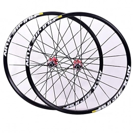 LHHL Spares LHHL MTB Bicycle Wheels Bike Wheelset 26" / 27.5" / 29" Double Wall Alloy Rim Carbon Hub Cassette Disc Brake QR 8-11Speed (Color : Red hub, Size : 26")