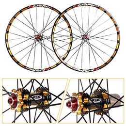 LHHL Spares LHHL MTB Bicycle Wheelset 26" / 27.5" Mountain Bike Wheels Milling Trilateral Double Wall Alloy Rim Carbon Hub Disc Brake QR 7-11Speed (Color : Gold, Size : 27.5")