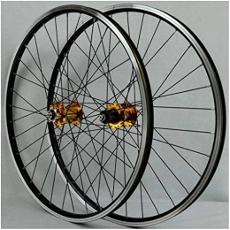 LHHL Mountain Bike Wheel LHHL MTB Bicycle Wheelset 26 Inch Double Wall Alloy Rims Disc / Rim Brake Bike Wheel QR Sealed Bearing Hubs 7-11 Speed Cassette 24H (Color : Gold, Size : 26")