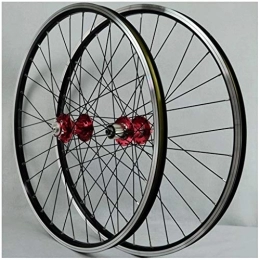 LHHL Mountain Bike Wheel LHHL MTB Bike Wheel 26 Inch Double Wall Alloy Rims Disc / V Brake Bicycle Wheelset QR Sealed Bearing Hubs 6 Pawls 7-11 Speed Cassette 24H (Color : Red hubs, Size : 26")