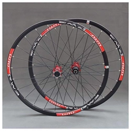 LHHL Mountain Bike Wheel LHHL MTB Bike Wheelset 26" / 27.5" / 29" Double Walled Alloy Rim Disc Brake Bicycle Front & Rear Wheels QR 7-11 Speed Cassette Hubs Sealed Bearing (Color : Red, Size : 26")