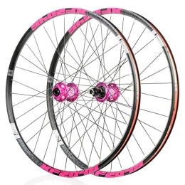 LHHL Mountain Bike Wheel LHHL Wheel For Mountain Bike 26" / 27.5" / 29" Bicycle Wheelset MTB Double Wall Rim QR Disc Brake 8-11S Cassette Hub 6 Ratchets Sealed Bearing (Color : Pink, Size : 26")