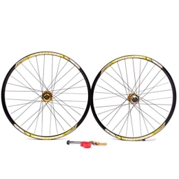 LHHL Mountain Bike Wheel LHHL Wheelset 26" For Mountain Bike MTB Bicycle Wheel Double Wall Rim QR Disc Brake 8-10S Cassette Hub Sealed Bearing Black Spokes 32H (Color : Yellow)