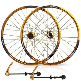 LICHUXIN Spares LICHUXIN 26 Inch Mountain Bike Disc Brake Wheelset Bicycle Front Rear Wheel Double Wall Rim Quick Release 7 / 8 / 9 / 10 Speed Cassette Flywheel 32 Hole (Color : Yellow)