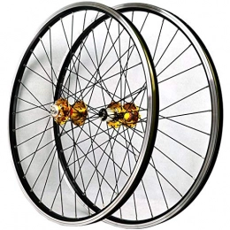 LICHUXIN Mountain Bike Wheel LICHUXIN Oksmsa 26 Inch MTB Bike Wheelset Bicycle Wheel Double Wall Alloy Rim Sealed Bearing Disc / V Brake QR 7 / 8 / 9 / 10 / 11 Speed Cassette (Color : Yellow hub)