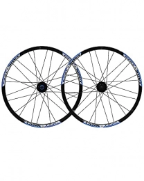 LLC Mountain Bike Wheel LLC 24" Mountain Bike Wheelset Double-Walled Alloy Wheel Rims Disc Brake 24H Hub American Valve Quick Release 7-9 Speed Cycling Wheels, Black Blue